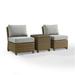 Crosley Furniture Bradenton 3 Pc Wicker / Rattan Outdoor Chair Set in Gray/Brown
