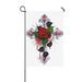 MYPOP Silver Cross with a Red Rose Decor Garden Flag 12x18 inches