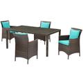 Contemporary Modern Urban Designer Outdoor Patio Balcony Garden Furniture Dining Chair and Table Set Rattan Wicker Brown Blue