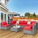 Walsunny 7 Piece Outdoor Patio Furniture Set Wicker Outdoor Conversation Sectional Sofa Set Red