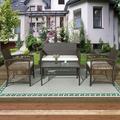 Wicker Rattan Conversation Sofa Set 4 Piece Outdoor Patio Furniture Sets 2 Arm Chairs 1 Love Seat & Coffee Table Wicker Bistro Patio Set for Backyards Porches Gardens or Poolside Brown W7767
