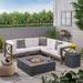 GDF Studio Cytheria Outdoor Acacia Wood 5 Seater Sectional Sofa Set with Fire Pit Gray