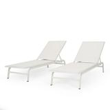 Wilsey Outdoor Aluminum and Outdoor Mesh Chaise Lounge Set of 2 White