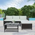 uhomepro 3 PCS Outdoor Furniture Sectional Sofa Set Wicker Lounge Chaise Cushioned Patio Garden Set Patio Conversation Furniture Set with Glass Table Outdoor Furniture for Backyard