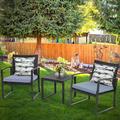 Patio 3-Piece Conversation Black Wicker Furniture-Two Chairs with Glass Coffee Table Grey