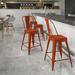 BizChair Commercial Grade 24 High Distressed Kelly Red Metal Indoor-Outdoor Counter Height Stool with Back