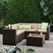 GDF Studio Vivien Outdoor Faux Wicker 5 Seater Sectional Sofa Set Dark Brown and Beige