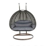 Island Gale Deluxe Swing Chair Wicker Hanging Hammock with Stand Cushion included for Patio Garden Porch Backyard House Indoor Decor (CHARCOAL)Frame Color: Bronze or Black Pending Availability