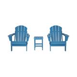 Polytrends Laguna Hdpe All Weather Outdoor Patio Foldable Adirondack Chairs With Side Table (3-Piece Set) Pacific Blue