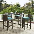 Modway Conduit Outdoor Wicker Rattan Bar Stool in Brown/Green (Set of 4)