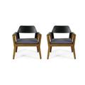GDF Studio Osean Outdoor Acacia Wood Club Chairs with Cushion Set of 2 Teak Black and Dark Gray