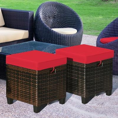 Customer Favorite Costway 2pcs Patio Rattan Ottoman Cushioned Seat Foot Rest Coffee Table Red Accuweather Shop