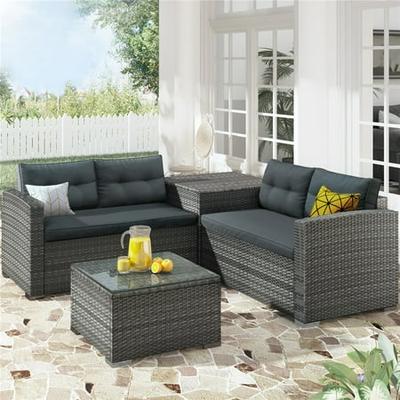 Patio Furniture Sets Clearance, 7-Piece Wicker Patio Conversation Furniture  Set with 6 Seats, 1PC Tempered Glass Table, 6 Removable Cushions, 2 Pillows  for Backyard Porch Lawn Pool, Blue, Q5312 - Walmart.com