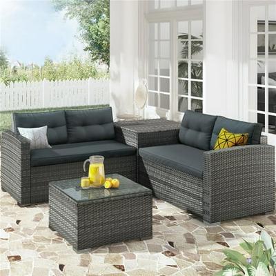 U-MAX 7 Pieces Outdoor Patio Furniture Set,Wicker Patio Furniture Set with  Table and Chair, Outdoor Furniture Sets Clearance,Brown Rattan Outdoor  Sectional with Tan Cushion 