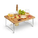 Kato Outdoor Wine Picnic Table Folding Portable Bamboo Camping Table with Wine Glasses & Bottle Holder for Concerts at Park Beach Ideal Wine Lover Gift