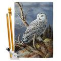 Breeze Decor BD-BI-HS-105051-IP-BO-D-US16-AL 28 x 40 in. Superior Vantage Owl Garden Friends Birds Impressions Decorative Vertical Double Sided House Flag Set & Pole Bracket Hardware