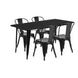 Flash Furniture Darcy Commercial Grade 31.5 x 63 Rectangular Black Metal Indoor-Outdoor Table Set with 4 Stack Chairs