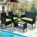 Wicker Patio Sets 4 Piece Outdoor Conversation Set With Glass Dining Table Loveseat & 2 Cushioned Chairs Modern Patio Furniture Sets with Coffee Table for Yard Porch Garden Poolside