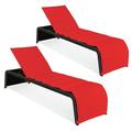 Patiojoy 2-Piece Adjustable Outdoor Rattan Chaise Lounge Recliner Couch with Red Cushions
