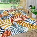 Tropics Palm Leaves Cream/Orange 5 ft. x 8 ft. Indoor/Outdoor Area Rug