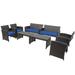 Gymax 8PCS Patio Conversation Set Outdoor Rattan Furniture Set w/ Navy Cushions