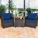 Gymax 3PCS Outdoor Patio Rattan Conversation Set Garden Yard w/ Navy Cushions