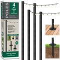 EXCELLO GLOBAL PRODUCTS Bistro String Light Poles - 4 Pack - Extends to 10 Feet - Universal Mounting Options Included with 100 ft. of LED Lights and 100 G40 Bulbs (EGP-HD-0362)