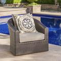 Morrigan Outdoor Aluminum Framed Wicker Swivel Club Chair with Water Resistant Cushions Mix Brown Mix Khaki