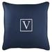 18 Navy Blue Sunbrella Square Indoor/Outdoor Monogram V Single Embroidered Throw Pillow