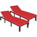 Gymax 2PCS Adjustable Patio Rattan Chaise Lounge Chair Recliner Outdoor w/ Red Cushion