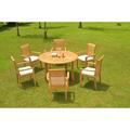 Grade-A Teak Dining Set: 6 Seater 7 Pc: 52 Round Table And 6 Mas Stacking Arm Chairs Outdoor Patio WholesaleTeak #WMDSMSw