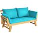 Topbuy Outdoor Folding Daybed Patio Acacia Wood Convertible Couch Sofa Bed Turquoise
