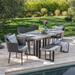 6-Piece Black Contemporary Textured Outdoor Furniture Patio Dining Set - Gray Cushions