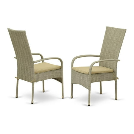 Set of 2 Chairs OSLC103A OSLO PATIO CHAIR WITH CUSHION NATURAL LINEN WICKER AND BEIGE CUSHION