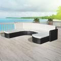 Anself 4 Piece Outdoor Conversation Set Cushioned 2 Corner Sofa with 2 Ottoman Sectional Black Poly Rattan Garden Lounge Set for Patio Backyard Balcony Terrace Furniture