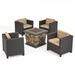 Noble House Wentz Outdoor 4 Club Chair Chat Set with Fire Pit Brown and Beige