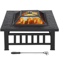 Easyfashion 32 Outdoor Square Fire Pit Metal Garden Stove Brazier Black