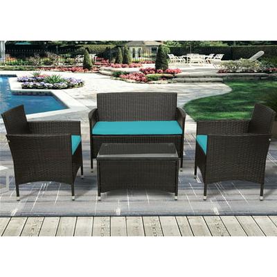 Must Have Wicker Patio Sets On Clearance 4 Piece Outdoor Conversation Set With Glass Dining Table Loveseat Cushioned Chairs Modern Rattan Furniture For Yard Porch Garden Pool Lll1713 - Clearance Patio Cushions Set Of 4