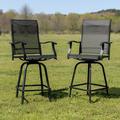 Flash Furniture Patio Bar Height Stools Set of 2 All-Weather Textilene Swivel Patio Stools and Deck Chairs with High Back & Armrests in Black