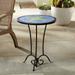 Teal Island Designs Rustic Black Round Outdoor Accent Side Table 17 1/2 Wide Blue Yellow Mosaic Tabletop for Front Porch Patio Home House