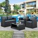 4 Piece Patio Sofa Conversation Set Rattan Patio Chair Outdoor Furniture Set Gray Wicker Sofa Set with Coffee Table and Gray Cushion for Backyard Lawn Garden Poolside Balcony