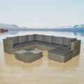 Dcenta 8 Piece Outdoor Conversation Set Cushioned Sectional Sofa Set with Coffee Table and Ottoman Gray Poly Rattan Patio Lounge Set for Garden Backyard Balcony Terrace Furniture