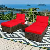 Gymax 5PCS Outdoor Patio Furniture Set w/ Coffee Table Ottoman Red Cushion