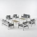 Rashad Outdoor 8-Seater Aluminum Club Chair Set With Coffee Table and Loveseat Silver