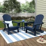 Polytrends Laguna Hdpe All Weather Outdoor Patio Foldable Adirondack Chairs With Side Table (3-Piece Set) Navy Blue