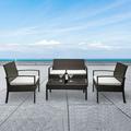 4 Piece Wicker Patio Conversation Furniture Set Outdoor Rattan Chair and Table Set