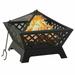 Dcenta Garden Fire Pit with Poker and Mesh Cover Steel Wood Burning Firepit Log Grate Black for Outdoor BBQ Camping Backyard Poolside Park 25.2 x 25.2 x 20.9 Inches (L x W x H)