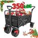 Folding Wagon Cart With Brake Free Standing Collapsible Utility Camping Grocery Canvas Fabric Sturdy Portable Rolling Buggies Outdoor Garden Sport Heavy Duty Shopping Cart Push Wagon Black