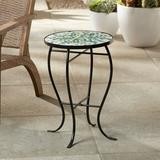 Teal Island Designs Modern Mosaic Black Round Outdoor Accent Side Table 14 Wide Aqua Blue Front Porch Patio Home House Balcony Deck Shed
