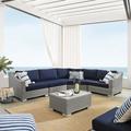 Modway Conway SunbrellaÂ® Outdoor Patio Wicker Rattan 5-Piece Sectional Sofa Set in Light Gray Navy